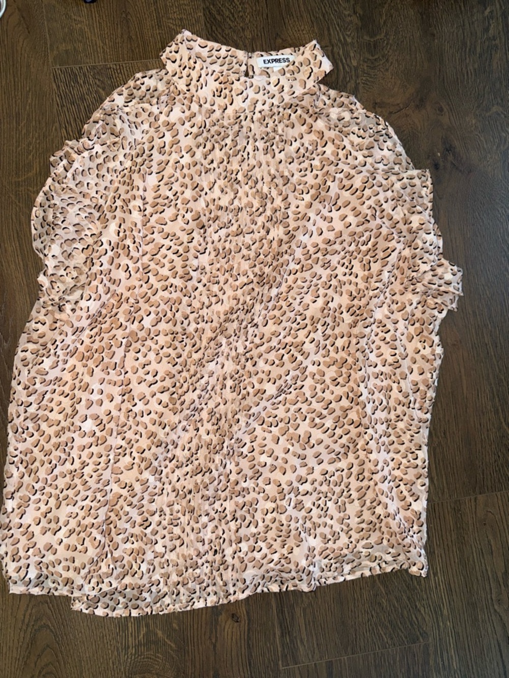 Express Blush and Brown Leopard Mock Neck Ruffle Shell